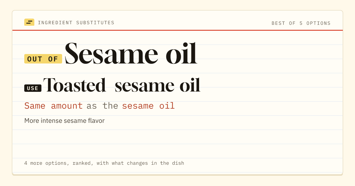 Sesame oil substitute: use toasted sesame oil. Same amount as the sesame oil.