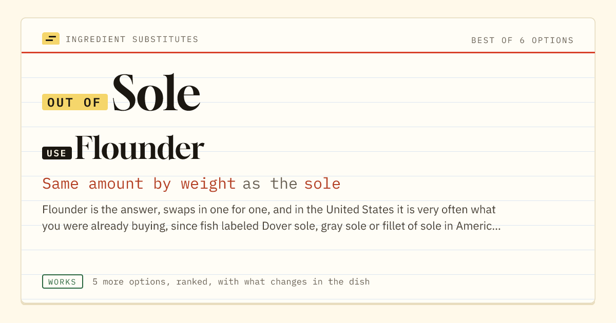 Sole substitute: use flounder. Same amount by weight as the sole.