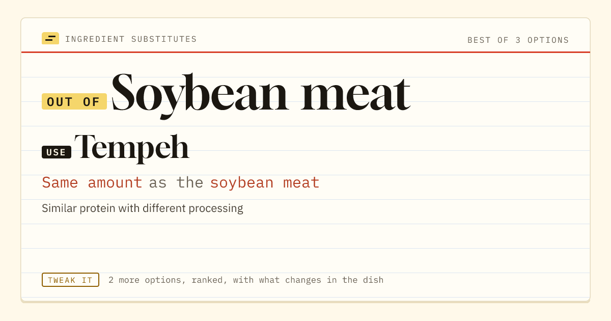 Soybean meat substitute: use tempeh. Same amount as the soybean meat.