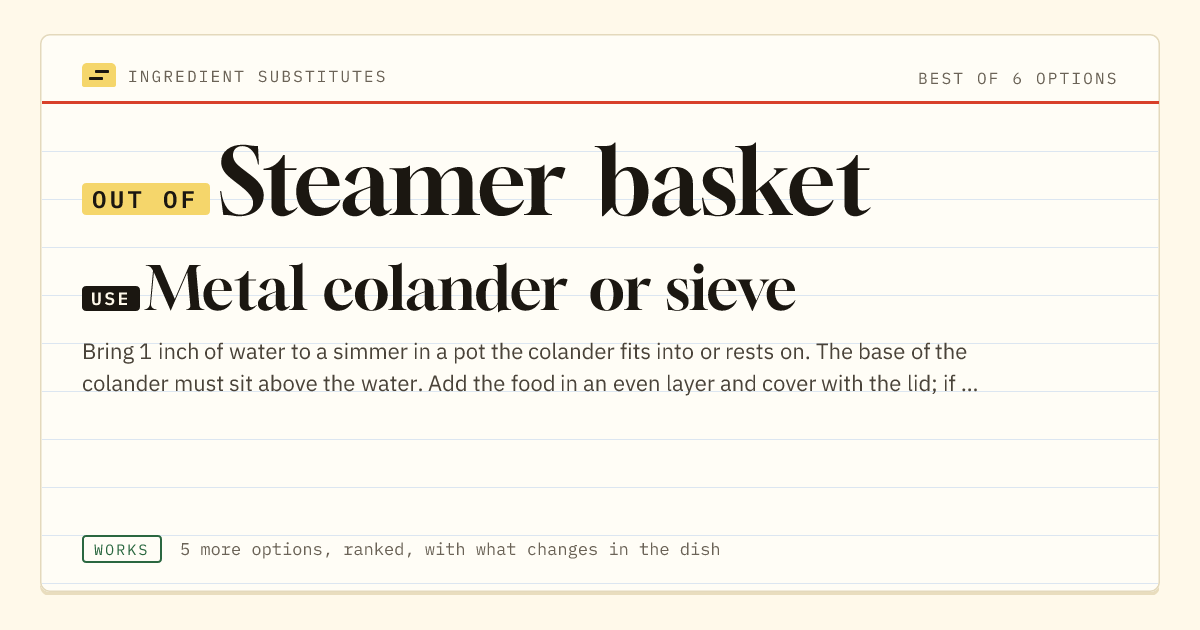Steamer basket substitute: use metal colander or sieve.