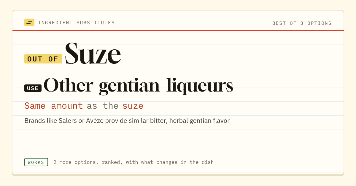 Suze substitute: use other gentian liqueurs. Same amount as the suze.