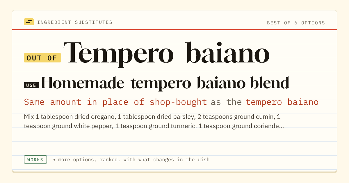 Tempero baiano substitute: use homemade tempero baiano blend. Same amount in place of shop-bought as the tempero baiano.