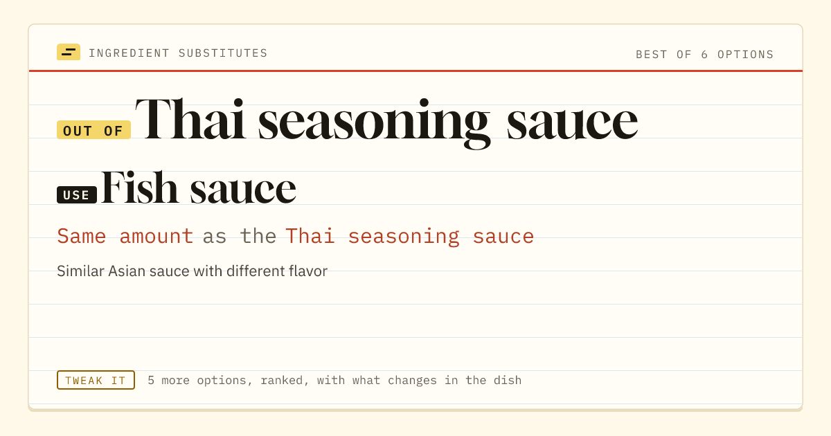Thai seasoning sauce substitute: use fish sauce. Same amount as the Thai seasoning sauce.