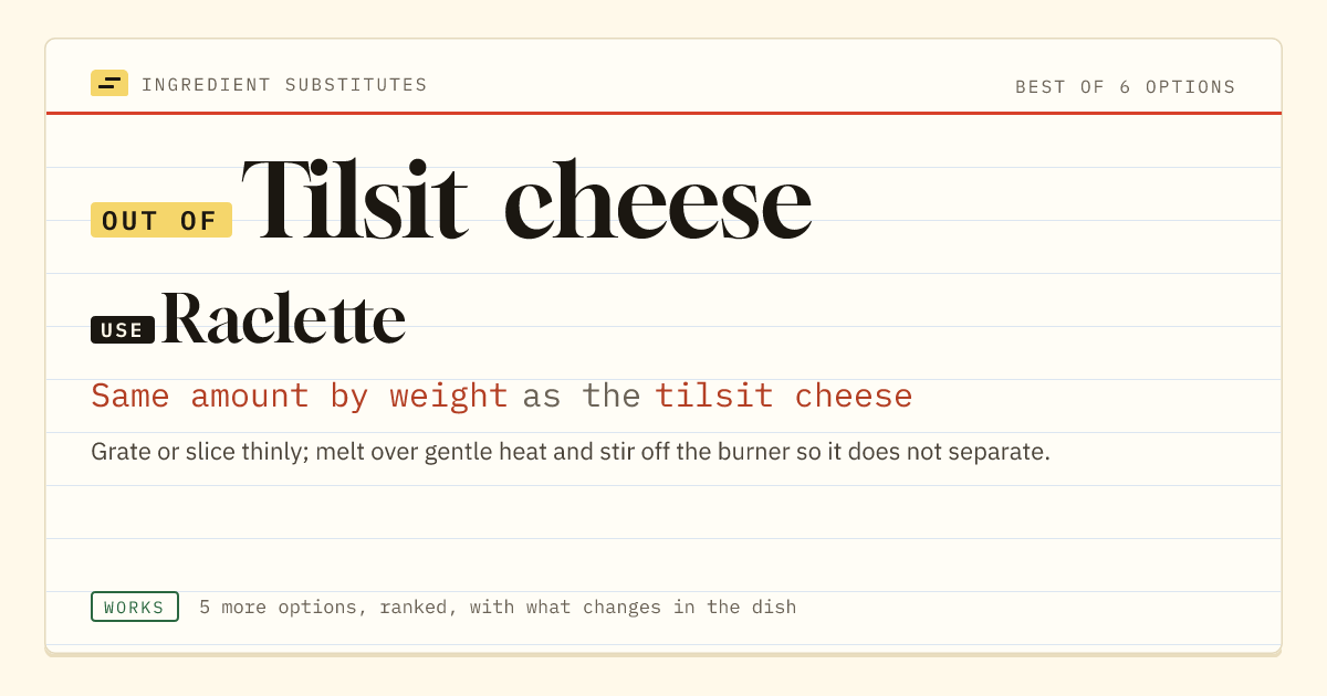 Tilsit cheese substitute: use raclette. Same amount by weight as the tilsit cheese.