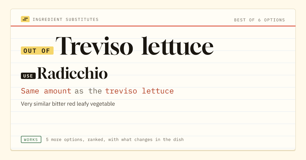 Treviso lettuce substitute: use radicchio. Same amount as the treviso lettuce.