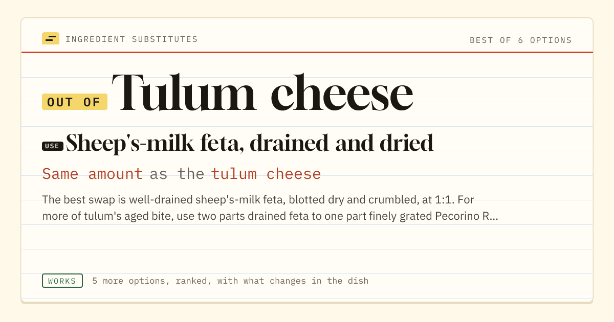Tulum cheese substitute: use sheep's-milk feta, drained and dried. Same amount as the tulum cheese.