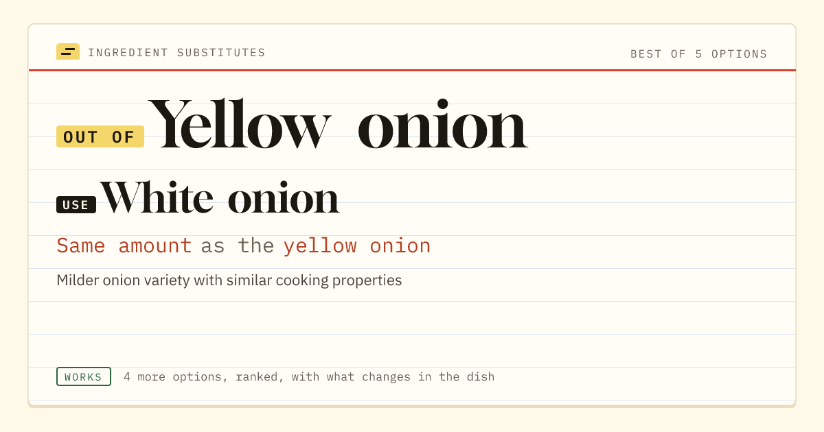 Yellow onion substitute: use white onion. Same amount as the yellow onion.